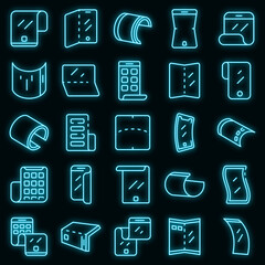 Poster - Flexible screen icons set. Outline set of flexible screen vector icons neon color on black