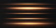 Gold horizontal lens flares pack. Laser beams, horizontal light rays. Beautiful light flares. Glowing streaks on light background. Luminous abstract sparkling lined background.