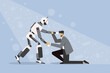 Conceptual illustration of a  robot helping a man to stand up on his own feet