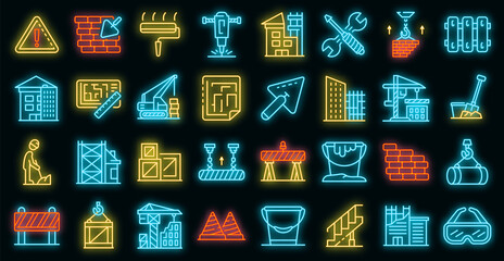 Poster - building reconstruction icons set. outline set of building reconstruction vector icons neon color on