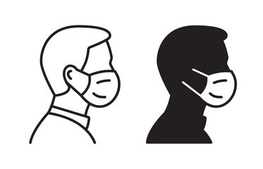 Poster - man profile face in medical mask icon on white background. vector illustration.