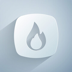 Wall Mural - Paper cut Fire flame icon isolated on grey background. Paper art style. Vector