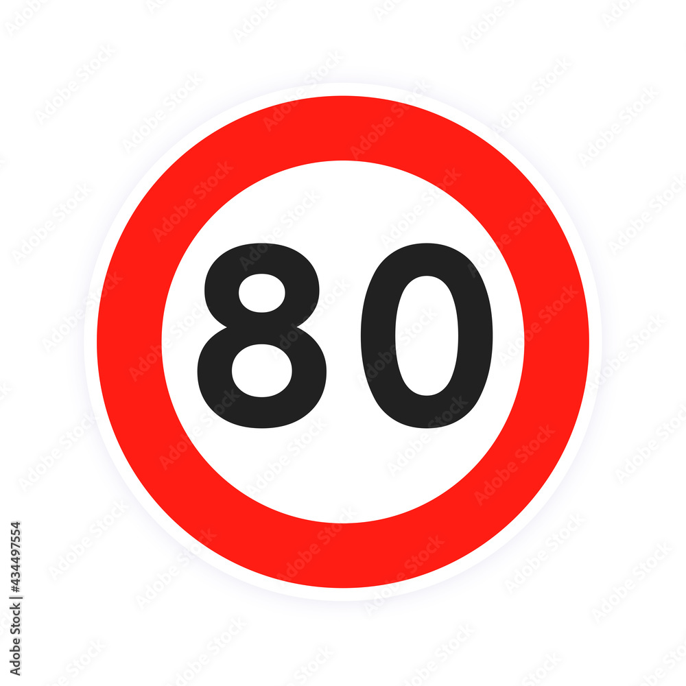 Speed limit 80 round road traffic icon sign flat style design vector ...