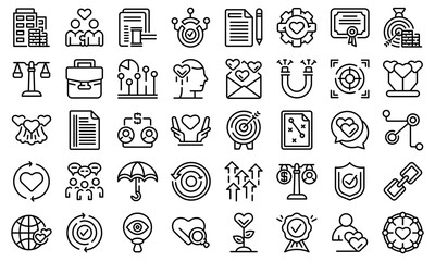 Poster - Trust relationship icons set. Outline set of trust relationship vector icons for web design isolated on white background
