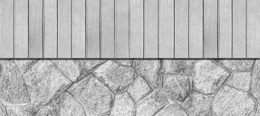 Canvas Print - White solid wood fence and white stone wall pattern and background seamless