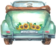 Wedding Back Car With Sunflowers