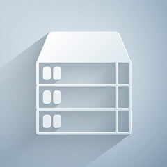 Poster - Paper cut Server, Data, Web Hosting icon isolated on grey background. Paper art style. Vector