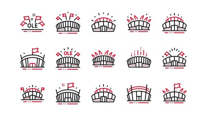 Poster - Sports stadium line icons. Ole chant, arena football, championship architecture. Arena stadium, sports competition, event flag icons. Sport complex linear set. Linear set. Quality line set. Vector