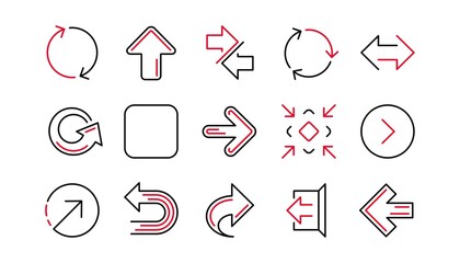 Poster - Arrow icons. Download, Synchronize and Share. Navigation linear icon set. Linear set. Quality line set. Vector