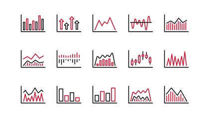 Poster - charts and graphs line icons. candlestick graph, infochart and report diagram. presentation linear i