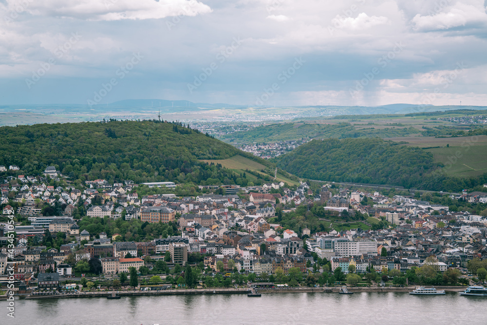 View of the city of Bingen on the Rhine, Germany, the starting point of the Rhine Valley, a UN World Heritage Site