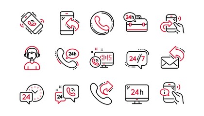 Wall Mural - Processing line icons. Call center, Support and Chat message. 24 hour service linear icon set Linear set. Quality line set. Vector