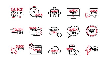 Poster - Quick tips line icons. Helpful tricks, Solution and Quickstart guide. Tutorial linear icon set. Linear set. Quality line set. Vector