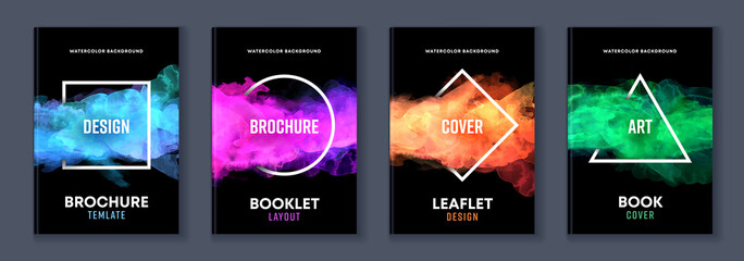 Wall Mural - watercolor booklet brochure colourful abstract layout cover design template bundle set with black ba