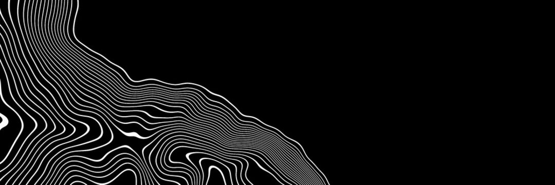 3D rendering. Abstract black and white mountain contour lines. Topographic terrain.