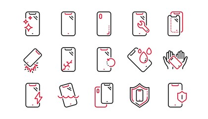 Poster - smartphone protection line icons. tempered glass, screen protector and water resistant. phone cover,