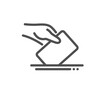 © blankstock - Vote box line icon. Hand with Voting ballot sign. Public election symbol. Quality design element. Linear style voting ballot icon. Editable stroke. Vector