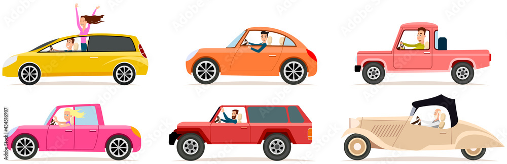 Set of modes of transport and machine shapes. Cartoon characters in ...