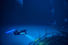 Cenote Angelita, Mexico, Cave Diving, Extreme Adventure Underwater, Landscape Under Water Fog