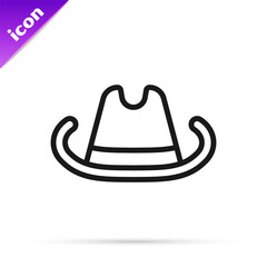 Sticker - Black line Western cowboy hat icon isolated on white background. Vector