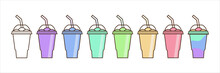 Vector Slush Drink Isolated Icon. Cartoon Ice Cup (Frozen Drink). Emoji Clipart Drawing Of Tropical Smoothie Shake.