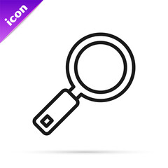 Sticker - Black line Magnifying glass icon isolated on white background. Search, focus, zoom, business symbol. Vector