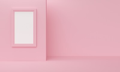 Poster - Mockup pink room with empty picture frame on the wall. 3d rendering