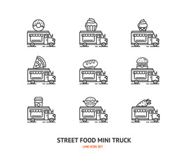 Wall Mural - Street Food Truck Sign Thin Line Icon Set. Vector