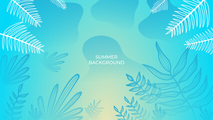 Poster - Colourful minimal summer background with flowers and tropical summer leaf. Luxury minimal style wallpaper with golden line art flower and botanical leaves, Organic shapes. Summer sale banner vector