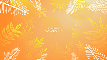 Poster - Colourful minimal summer background with flowers and tropical summer leaf. Luxury minimal style wallpaper with golden line art flower and botanical leaves, Organic shapes. Summer sale banner vector