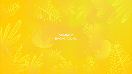 Fototapete - Colourful minimal summer background with flowers and tropical summer leaf. Luxury minimal style wallpaper with golden line art flower and botanical leaves, Organic shapes. Summer sale banner vector