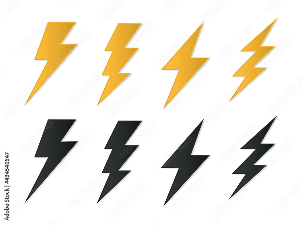 Set lightning bolt icons, Thunderbolt flat style, yellow flash thunder ...