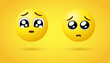 3d pleading face emoji with glossy eyes - yellow sad emotion - sadness emoticon  face with furrowed eyebrows