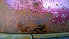 Sheet Metal Corrosion And Scratches Old Car Body. Rusty Steel Surface And Damaged Texture. Stops And Prevents Rust Concept. Protection And Painting Auto. Professional Paint And Repair. Messy. Coat.