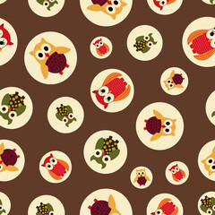 Poster - Retro coloured owls repeat pattern print background
