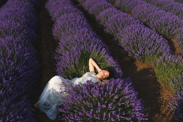 Sticker - woman laying in lavender flowers