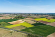 Photo aérienne de champs au printemps. Prise de vue au drone de la campagne Française en Indre et Loire.