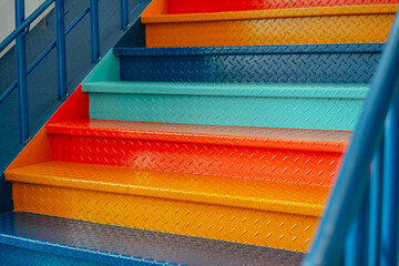 stairs painted in bright colors, stairs background