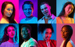 © master1305 - Portraits of group of people on multicolored background in neon light, collage.