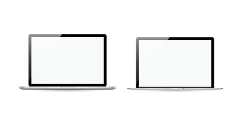 Poster - Two Laptops with blank screen isolated on white background - realistic vector illustration