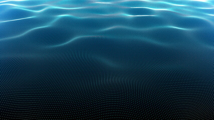 Poster - Abstract digital background. Futuristic wave of dots and weave lines. Digital technology. 3d rendering.