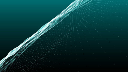 Poster - Abstract digital background. Futuristic wave of dots and weave lines. Digital technology. 3d rendering.