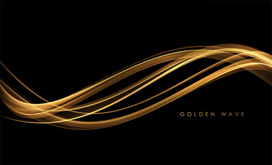 Aufkleber - Abstract Gold Waves. Shiny golden moving lines design element with glitter effect on dark background for greeting card and disqount voucher.