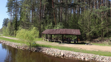 Wall Mural - camping spot at belarusian lake spot