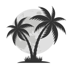 illustration silhouette of palm tree on moon background.