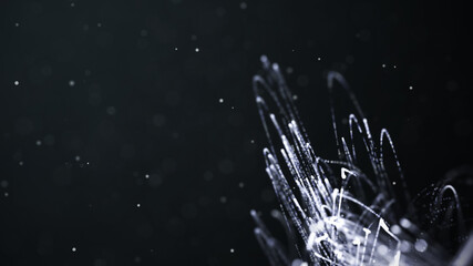 Poster - Wave of dust particles. Futuristic point wave Abstract wave dots in dark background . 3d rendering