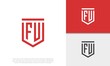 Initials FU. FV logo design. Initial Letter Logo. Shield logo.	