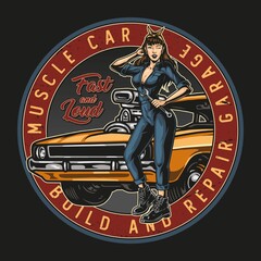 Poster - Muscle car custom garage round emblem