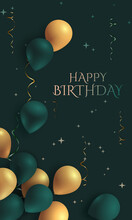 Happy Birthday Green Invitation Card With Balloons