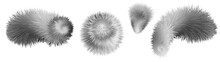 Fur Pompons And Shapes. Gray And White Racoon Furry Texture.  Shaggy Fluffy 3d Objects Isolated. Vector Illustration